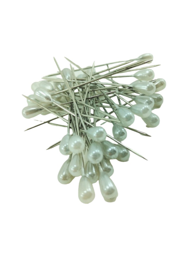 مجموعة دبابيس بروش من اللؤلؤ للعرائس، رأس بيضاوي، ساتان أبيض - Image 2